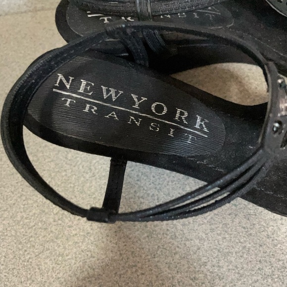 NY Transit Short Wedge Open Toe Heels 8 M Rhinestones Black Dress Shoes - Picture 3 of 6